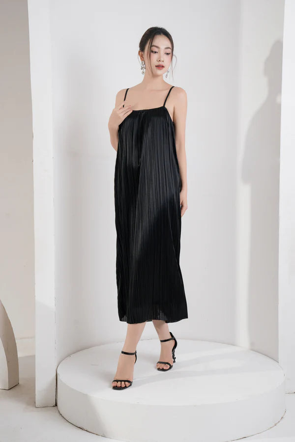 Cordelia Pleated Dress -  Black