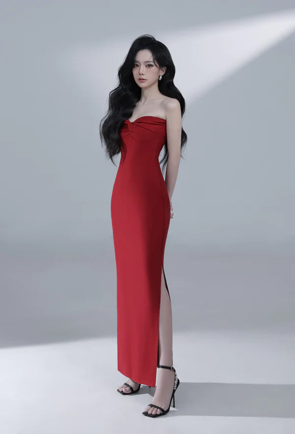 Desiree Bustier Gown Dress - Burgundy