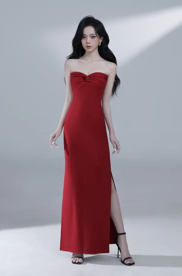 Desiree Bustier Gown Dress - Burgundy
