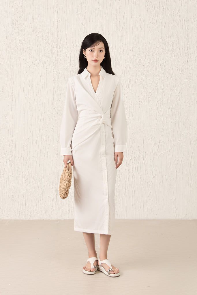 Capri Collar Twist Knot Shirt Dress - Pink Stripes