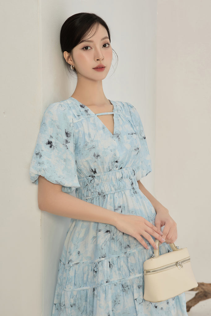 Zimmer Abstract Ruched Strap Dress - Blue