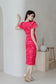 Daphne Cap Sleeves Ruffle Slit Dress - Red