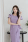 Daphne Cap Sleeves Ruffle Slit Dress - Purple Ash