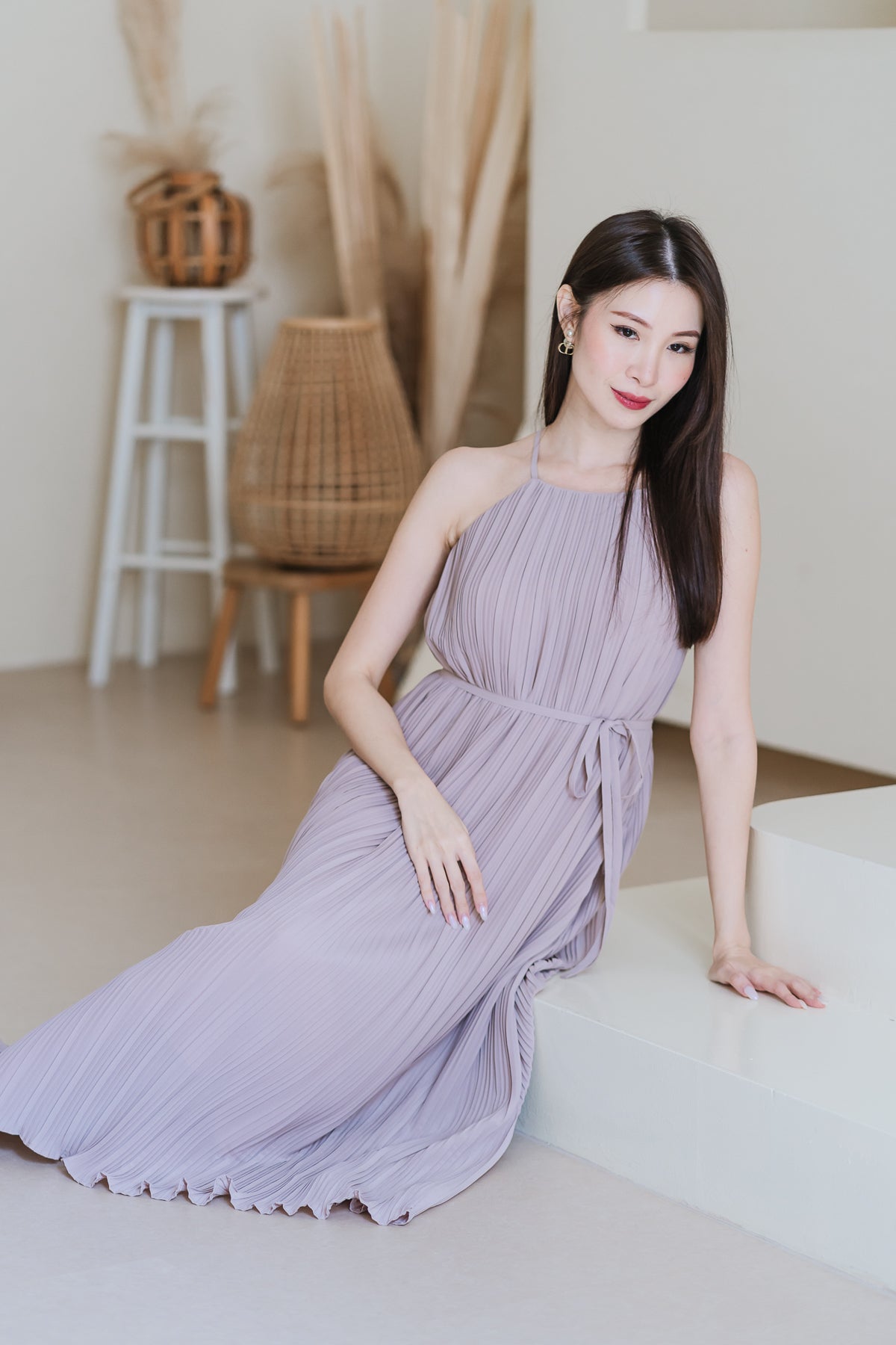 Pretty-In-Pleats Maxi Dress - Taupe