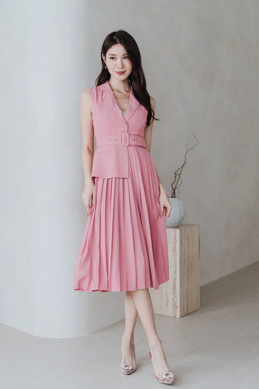 Amber Waistcoat Pleated Dress - Barbie Pink