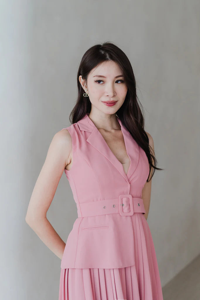 Amber Waistcoat Pleated Dress - Barbie Pink