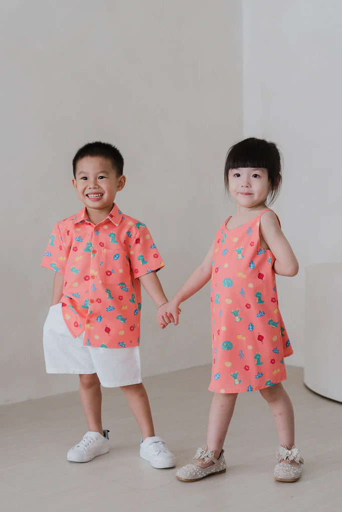 Mini Dragon Family Unisex Shirt - Peach Coral