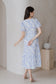 Cherrie-Bloom Emboss Porcelain Button Dress - Blue