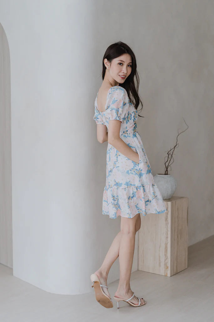 De Fleurs Knot Cut Out Dress Romper - Pink Floral