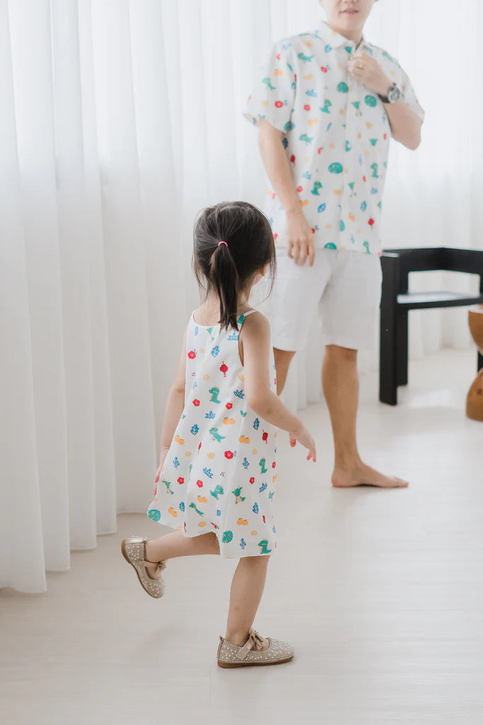 Mini Dragon Family 2way Kids Dress - White