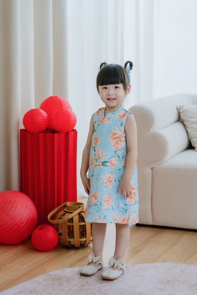 Mini 乐 Joyous Emboss Mommy Cheongsam - Orange Floral