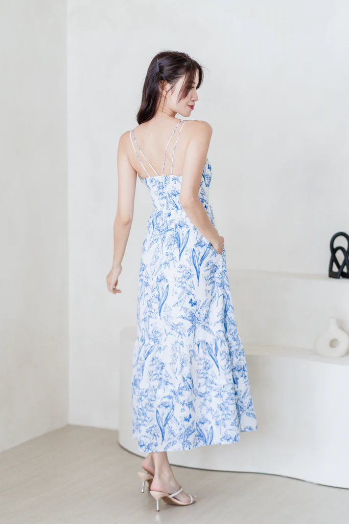 Beverly Double Spaghetti Pleated Maxi - Blue Porcelain