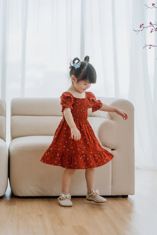 Amiri Girl Smocked Dress - Rust Floral