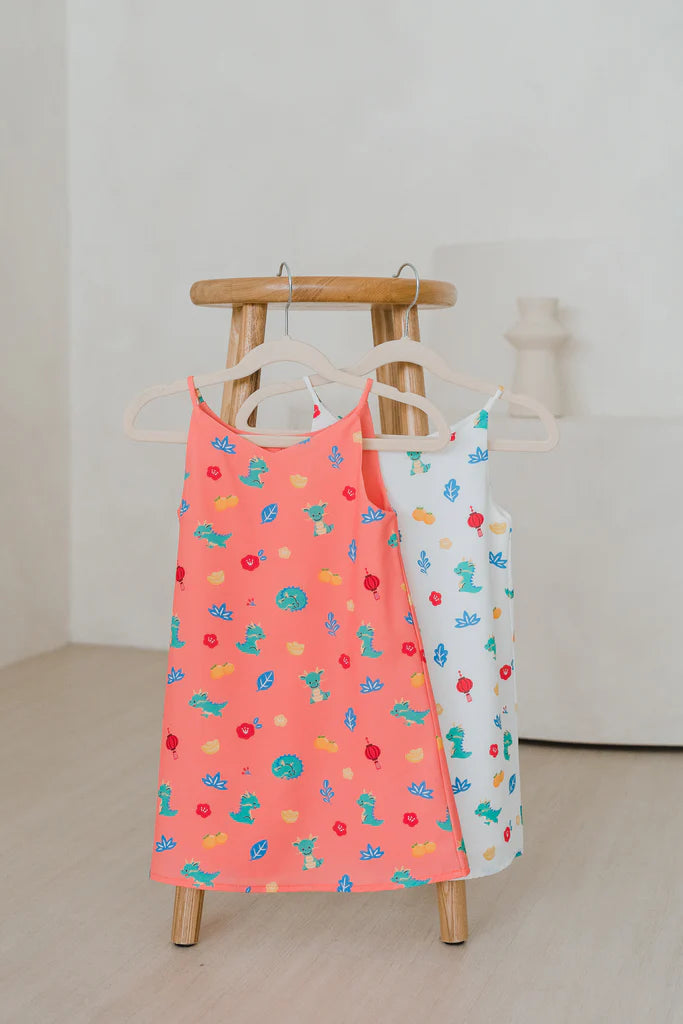 Mini Dragon Family 2way Kids Dress - White