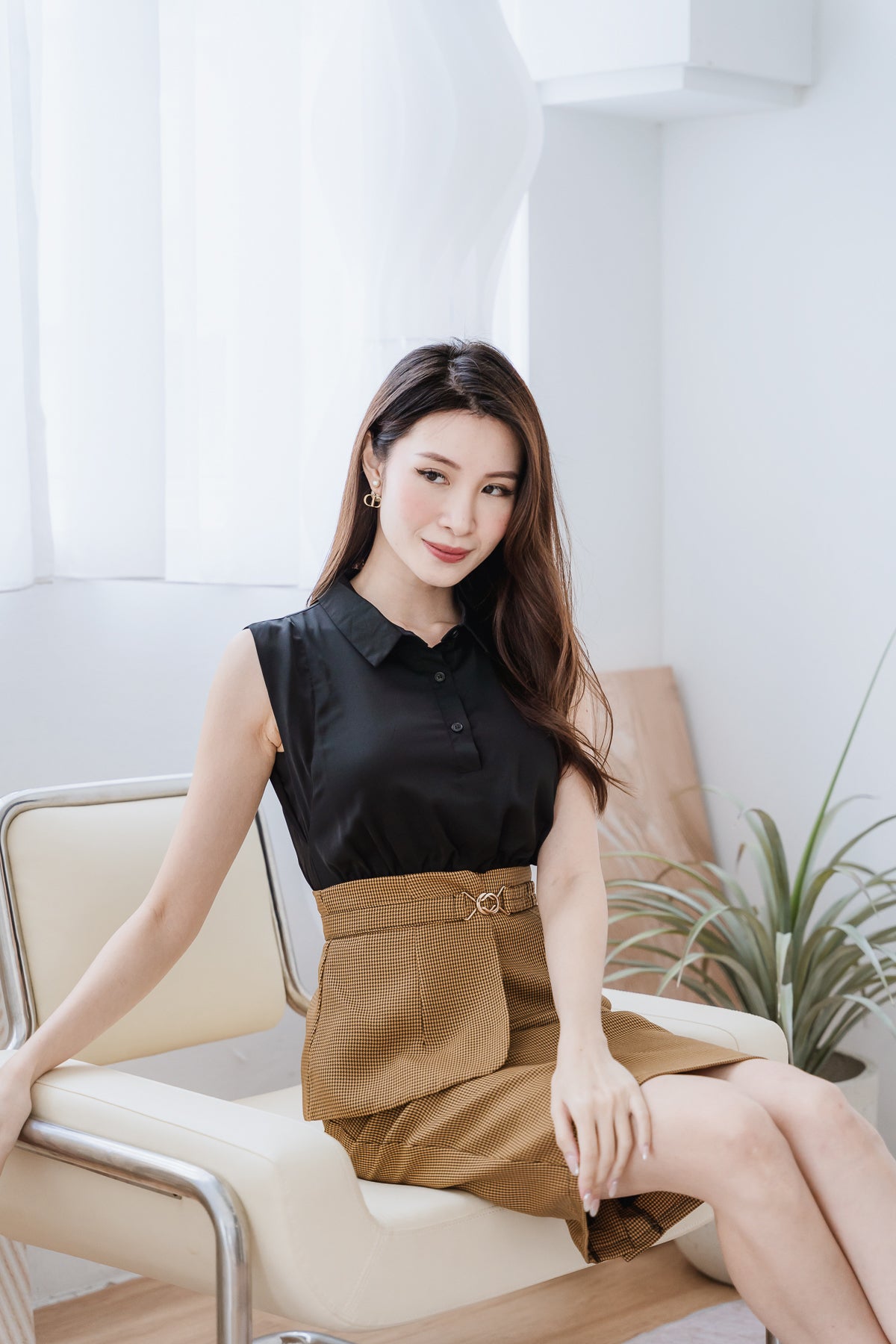 Edele Detachable Peplum Belt Dress - Black / Camel