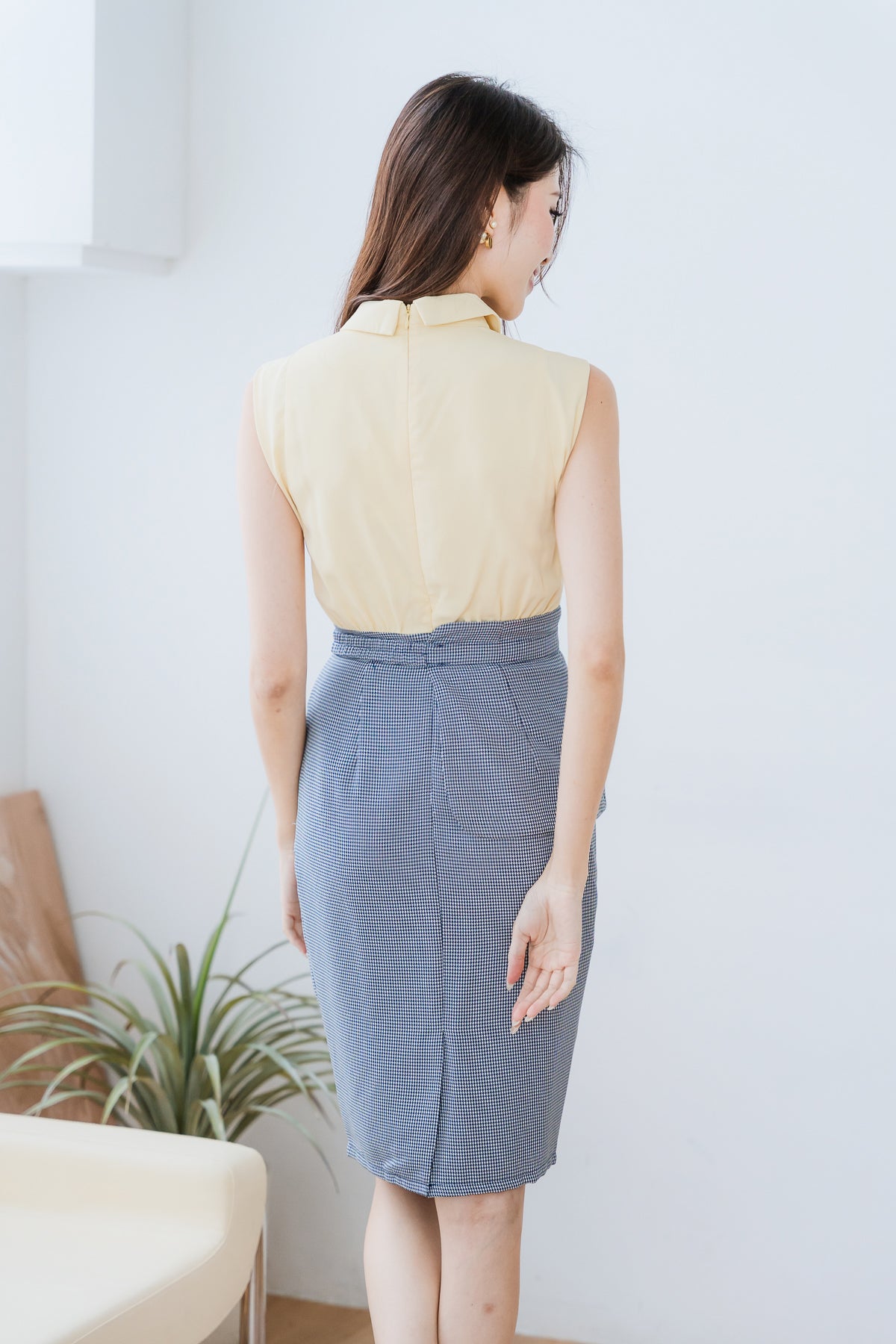 Edele Detachable Peplum Belt Dress - Yellow / Navy