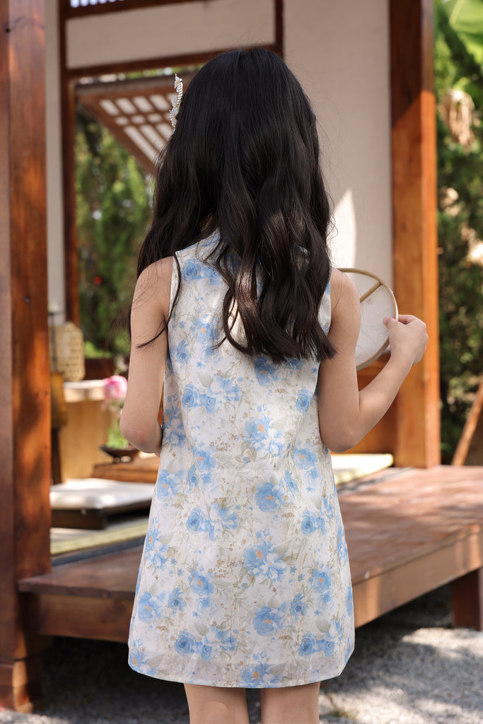 Spring Bloom Kids Oriental Pearl Cheongsam Dress - Blue