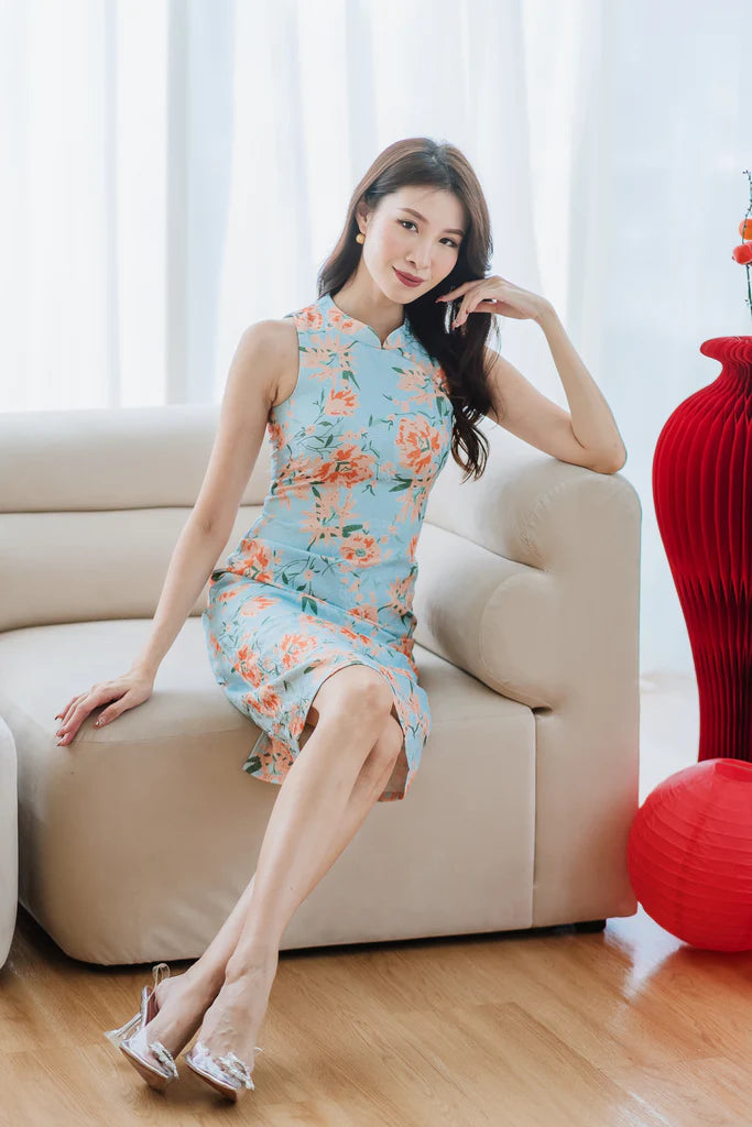 乐 Joyous Emboss Mommy Cheongsam - Orange Floral