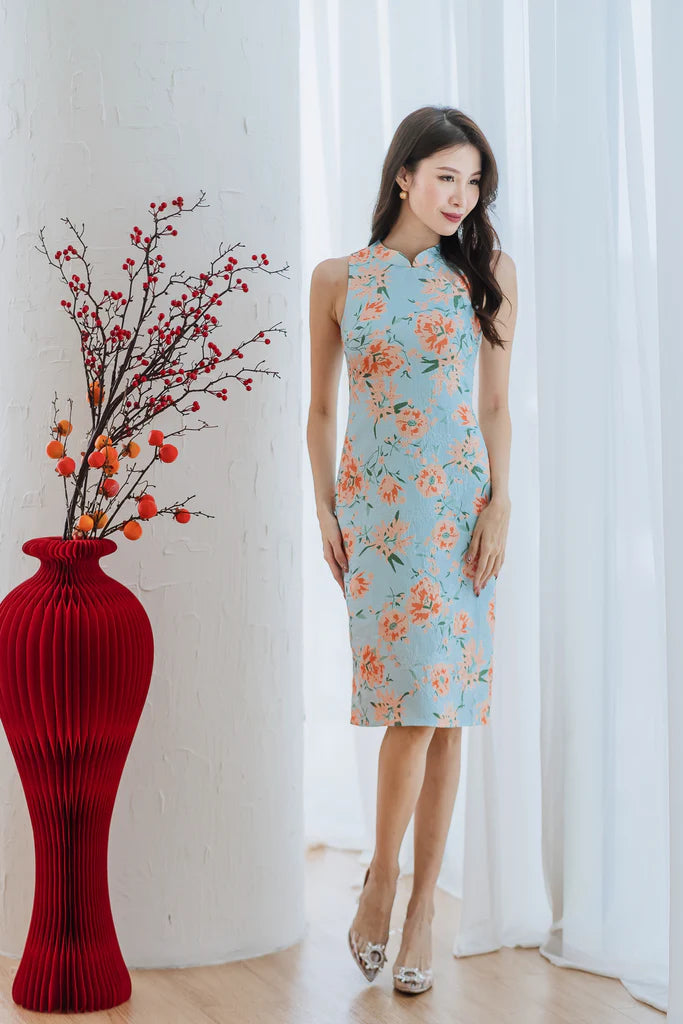乐 Joyous Emboss Mommy Cheongsam - Orange Floral