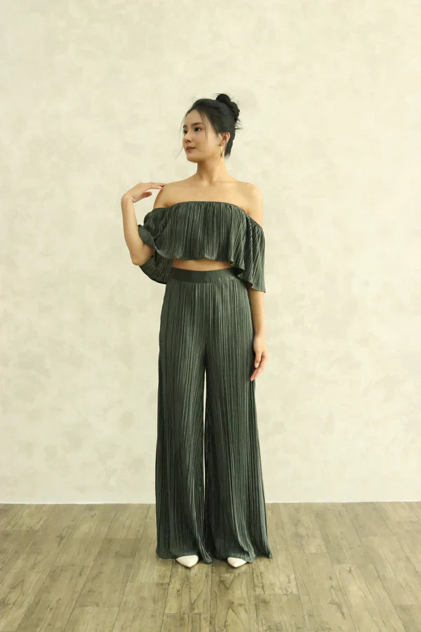 Cleolia Pleated Pants in Hunter Green