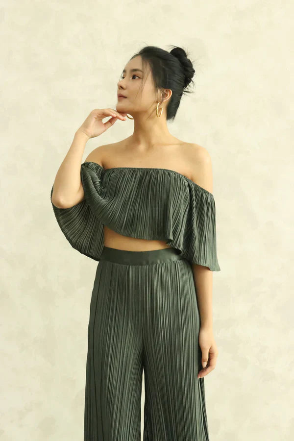 Cleolia Pleated Pants in Hunter Green