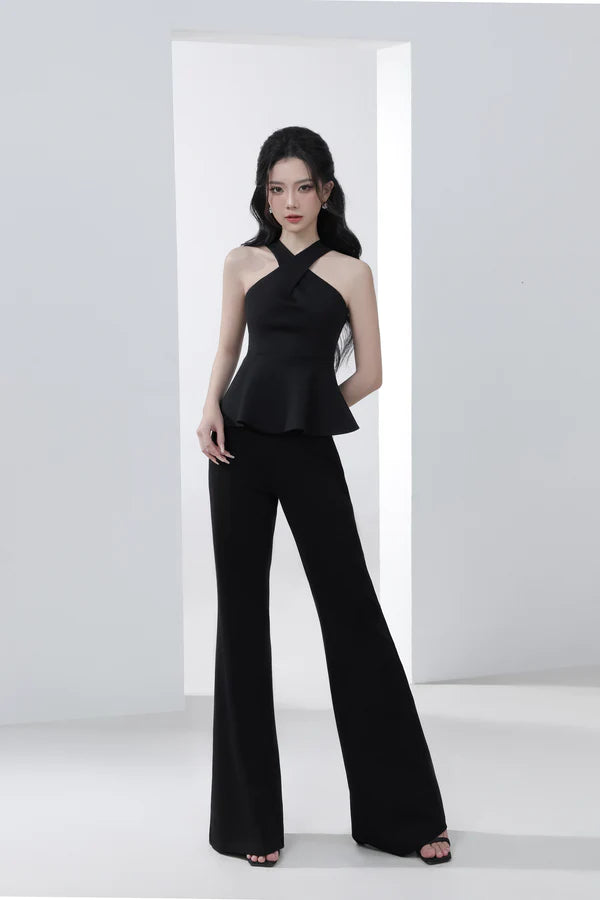 Veron Girl Boss Peplum Top - Black