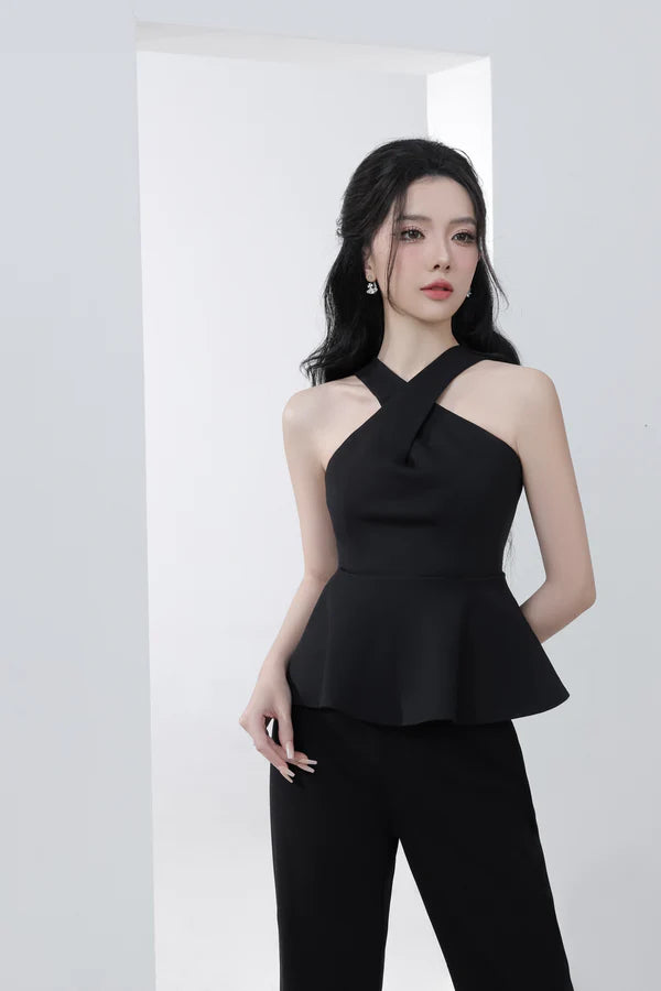 Veron Girl Boss Peplum Top - Black