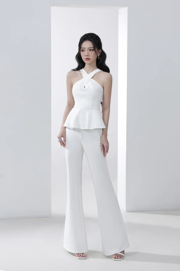 Veron Girl Boss Peplum Top - White