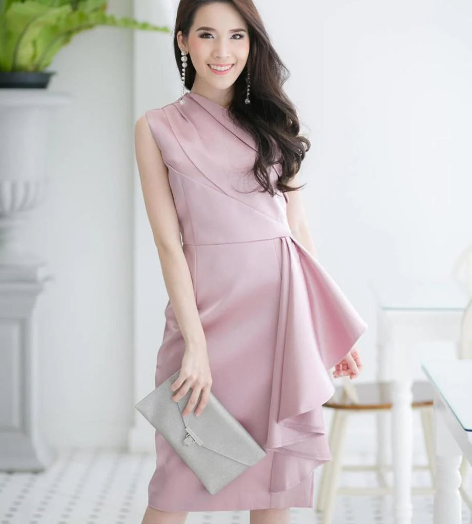 Melia 淡灰色缎面连衣裙