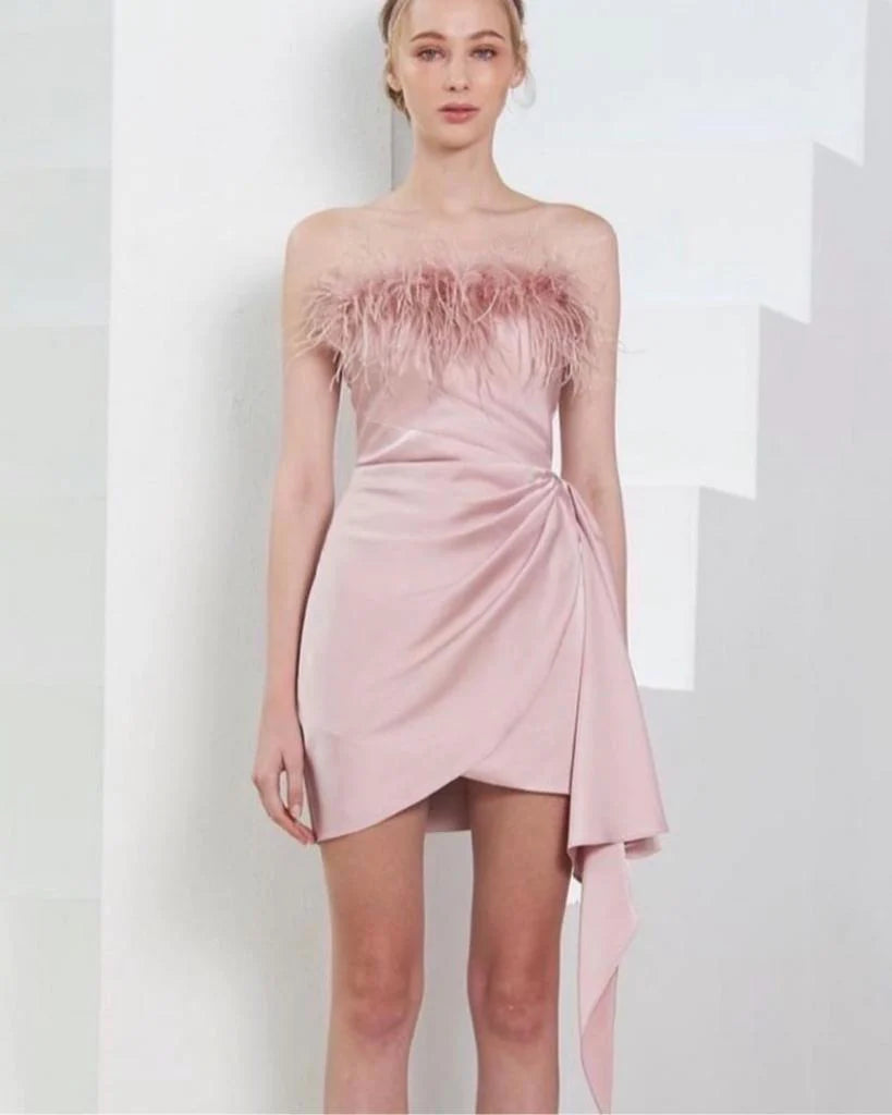 Phaedra BT 直筒皮草连衣裙 粉色