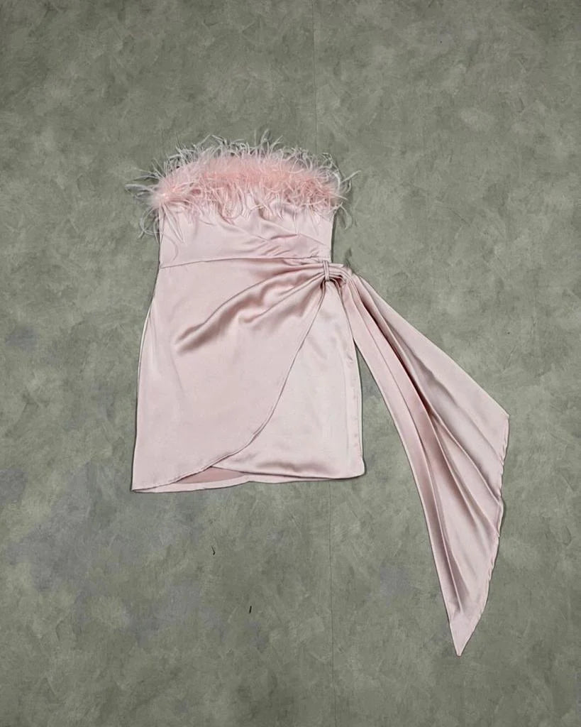 Phaedra BT 直筒皮草连衣裙 粉色