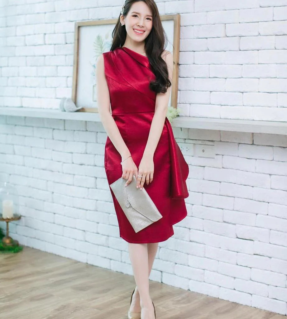 Melia 淡灰色缎面连衣裙