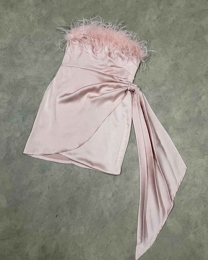 Phaedra BT 直筒皮草连衣裙 粉色