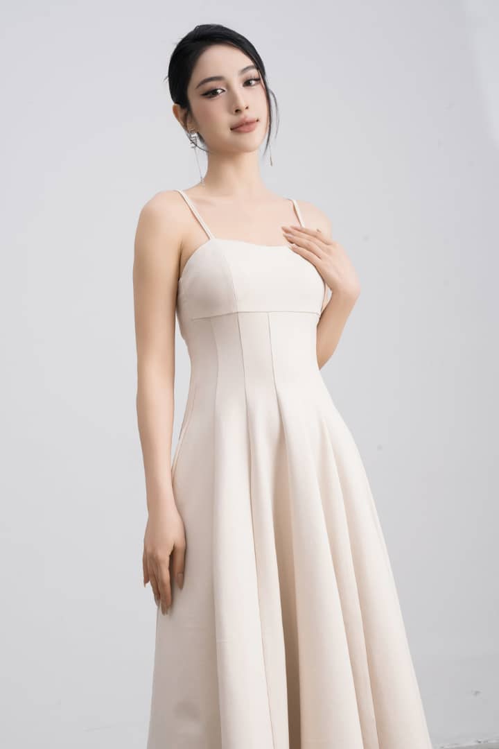 Adrienne Midi Dress in Beige