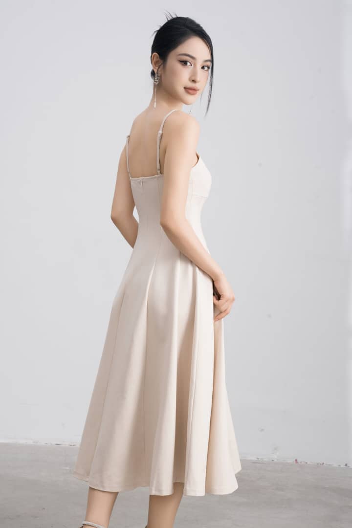 Adrienne Midi Dress in Beige