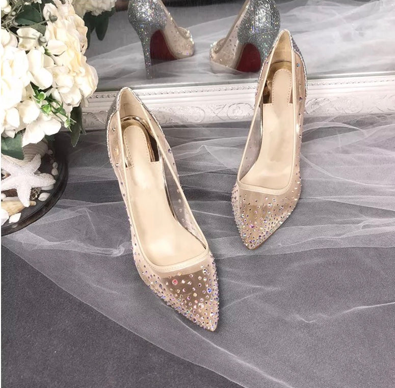 网眼水晶高跟鞋