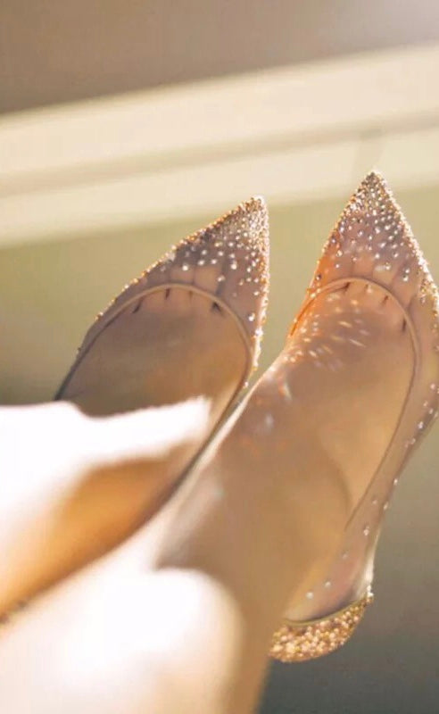 网眼水晶高跟鞋