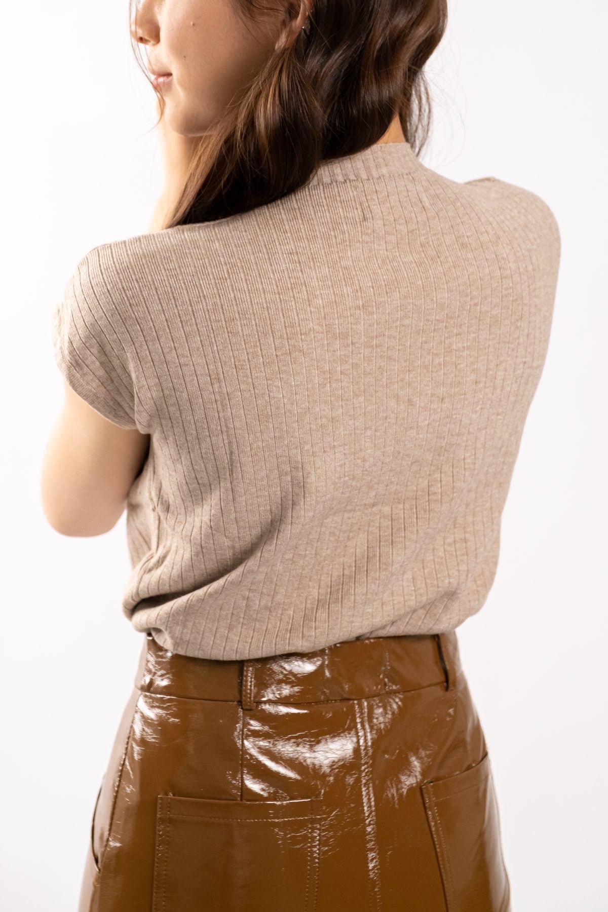 Luna Mock Neck Knit Top (Brown)