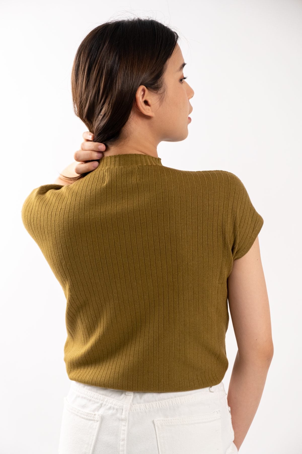 Luna Mock Neck Knit Top (Army Green)