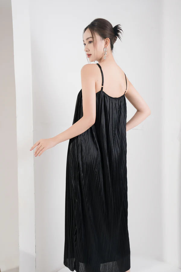 Cordelia Pleated Dress -  Black