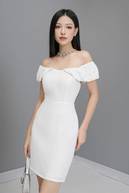 Classic Candicelia Off Shoulder Dress - White
