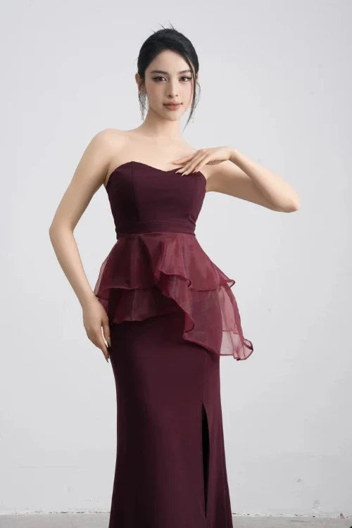 Lucia Bustier Gown in Burgundy