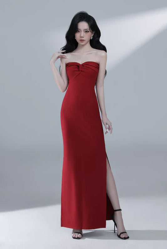 Desiree Bustier Gown Dress - Burgundy