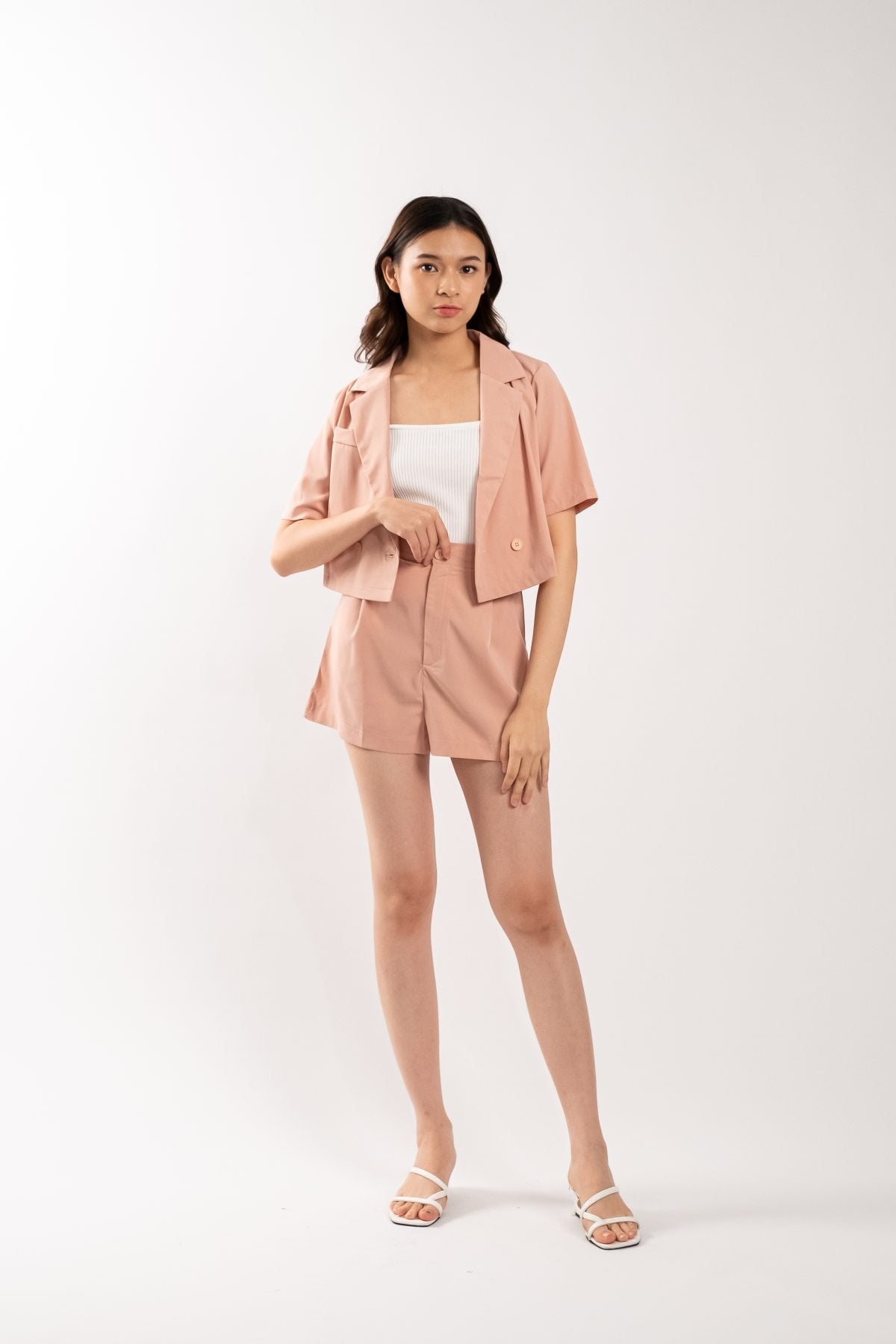 Camille Crop Blazer Set (Pink)