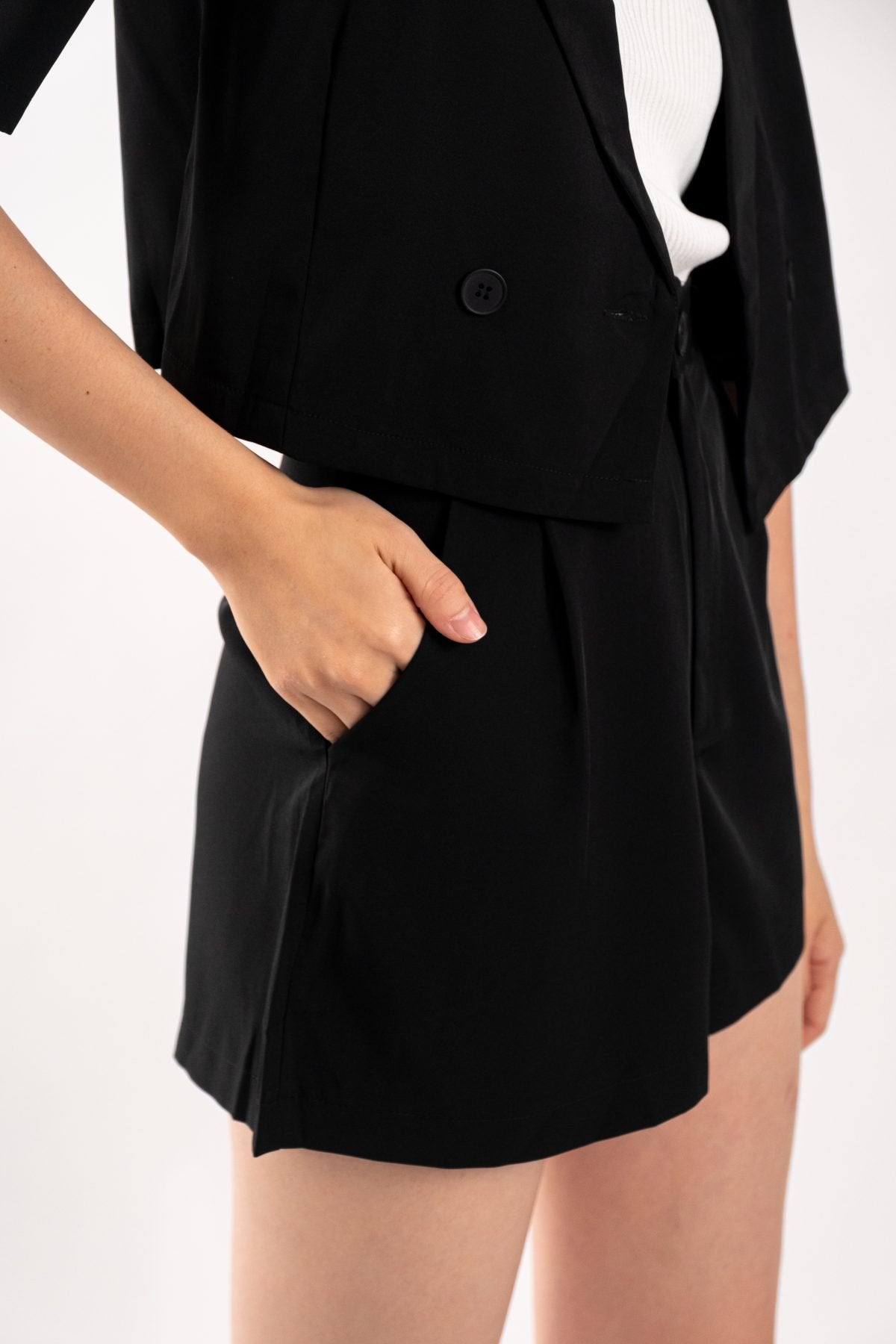 Camille Crop Blazer Set (Black)