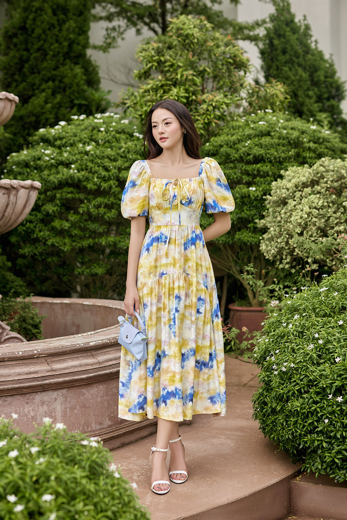 Irina Watercolour Curve Hem Maxi - Yellow