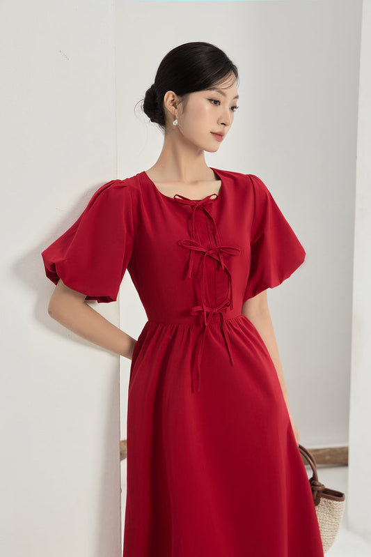 Helena Ribbon Tie Midi Dress