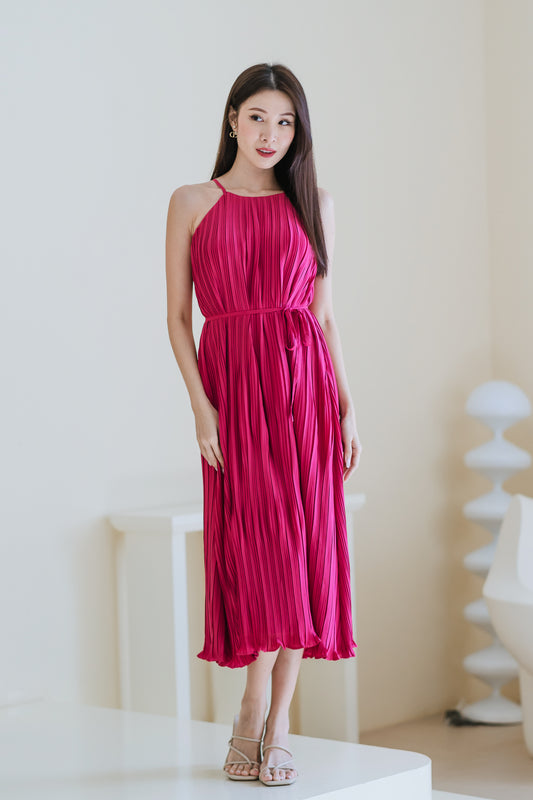 Pretty-In-Pleats Maxi Dress - Hot Pink