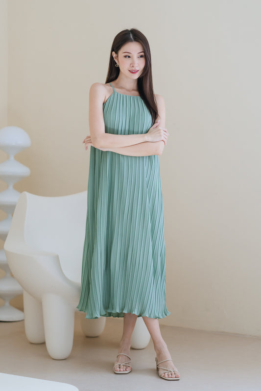 Pretty-In-Pleats Maxi Dress - Sage Green