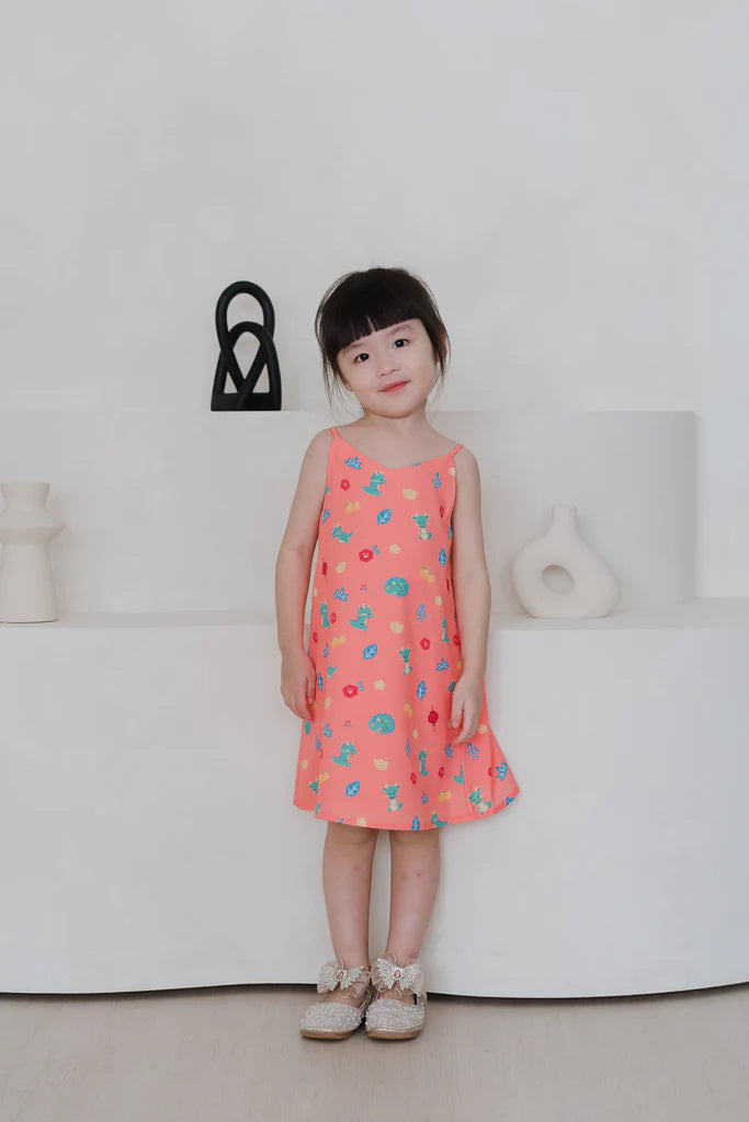 Mini Dragon Family 2way Kids Dress - Peach Coral